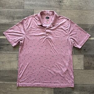 Greg Norman Golf Polo Shirt Play Dry Performance Mens Large Pink All Over Print